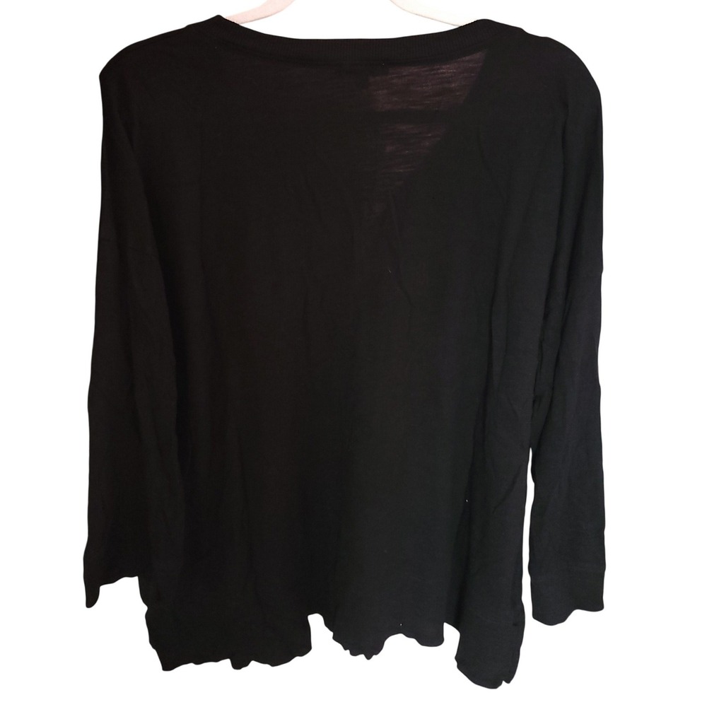 Lilla P Black Cotton Modal V-Neck Henley Long Sleeve Top Womens XL Casual Staple - Picture 2 of 5